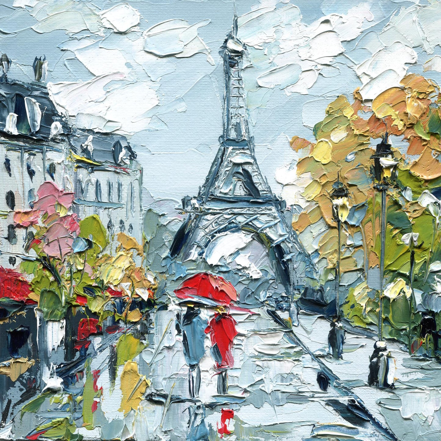 Paris Wall Art – Eiffel Tower Cityscape, Romantic Gift for Her, Travel Home Decor, Small 6x6 Original Impasto Oil Painting