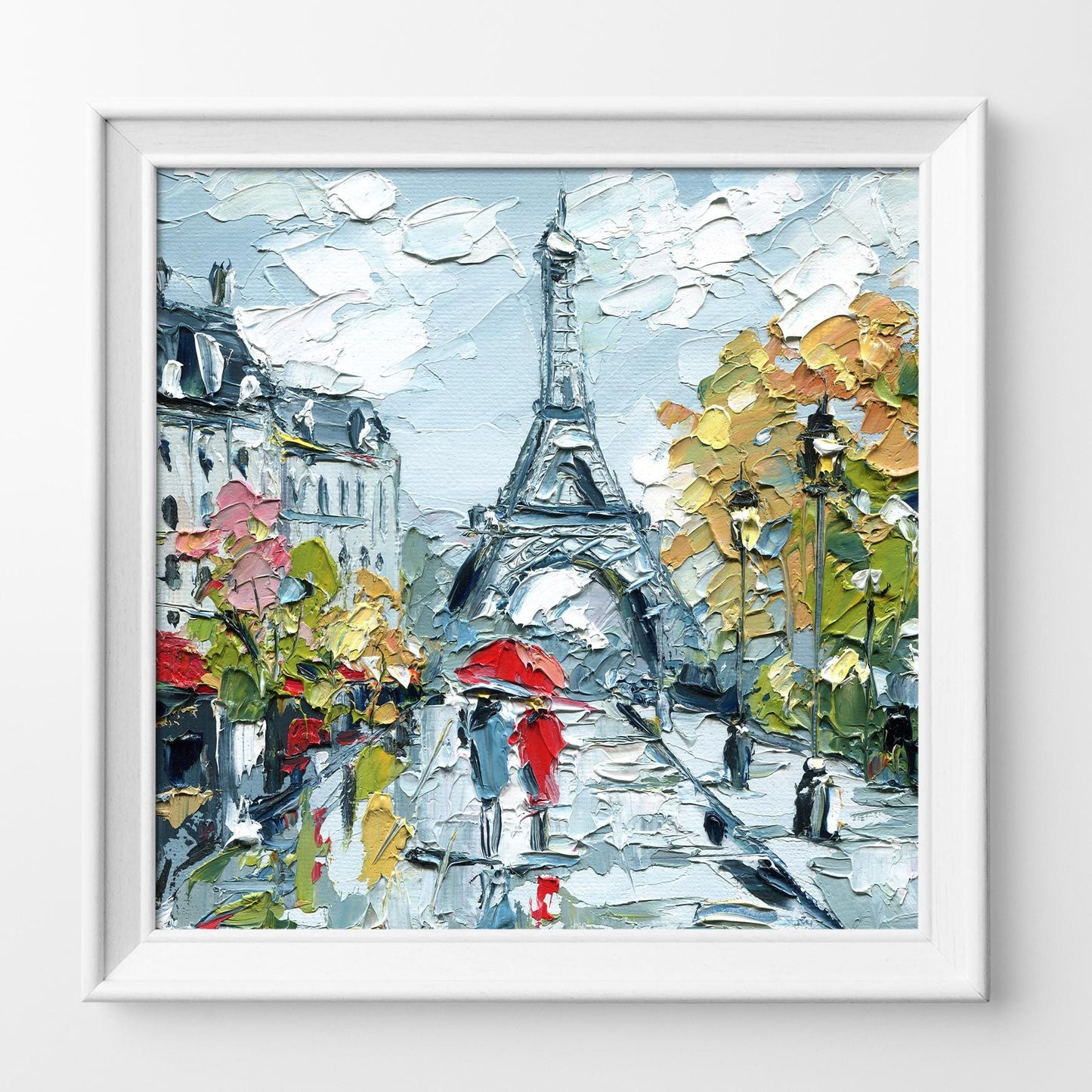 Paris Wall Art – Eiffel Tower Cityscape, Romantic Gift for Her, Travel Home Decor, Small 6x6 Original Impasto Oil Painting