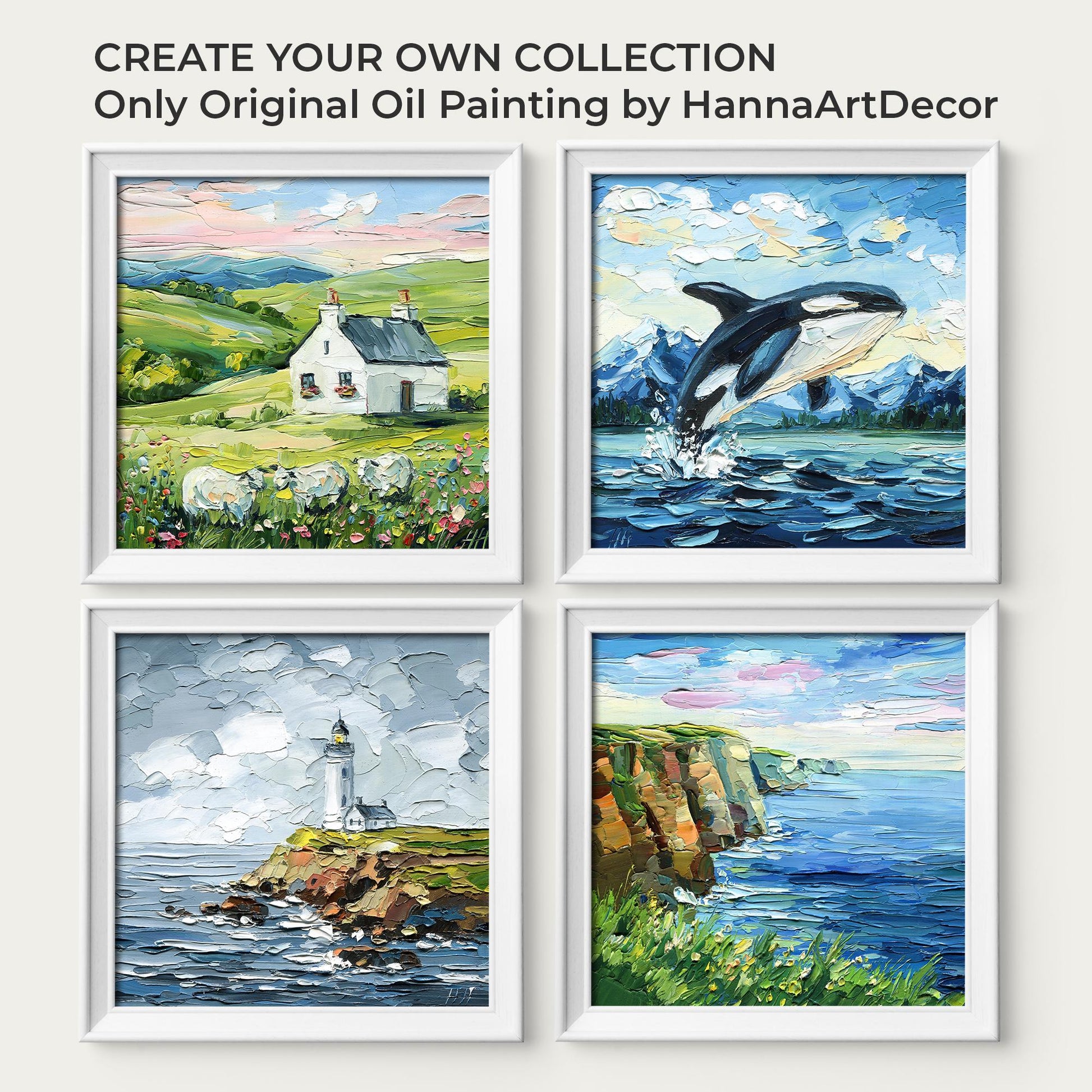 Original Orca Whale Art Oil Painting – Puget Sound Textured Palette Knife Ocean Lovers Gift