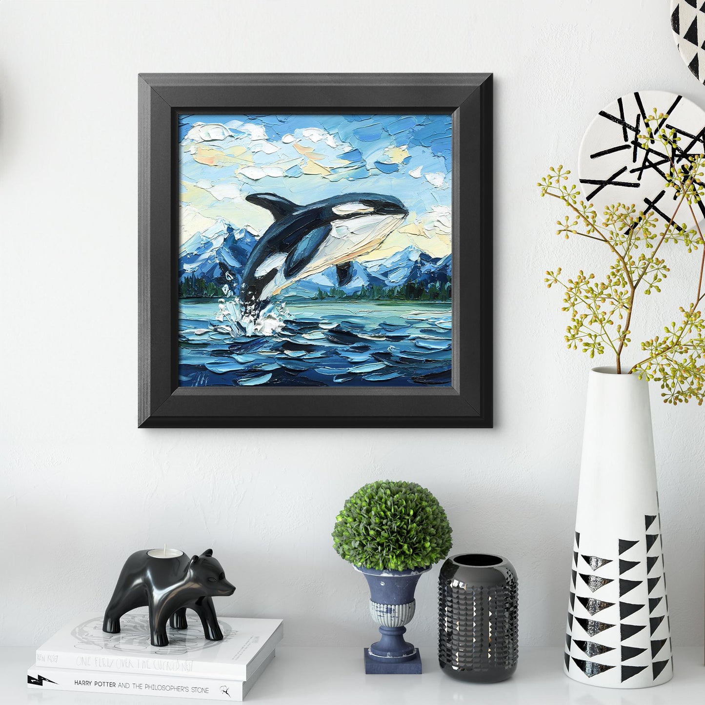 Original Orca Whale Art Oil Painting – Puget Sound Textured Palette Knife Ocean Lovers Gift