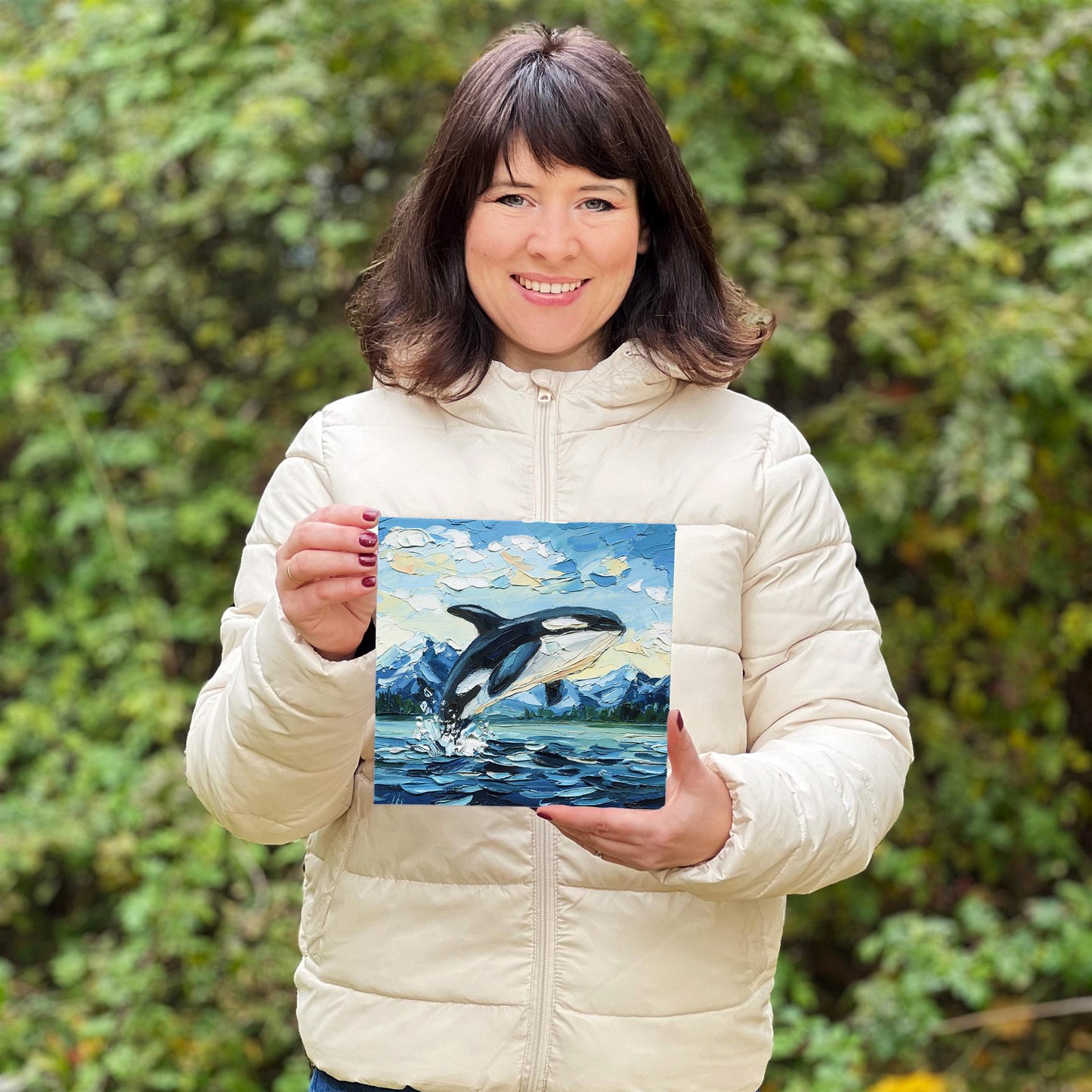 Original Orca Whale Art Oil Painting – Puget Sound Textured Palette Knife Ocean Lovers Gift