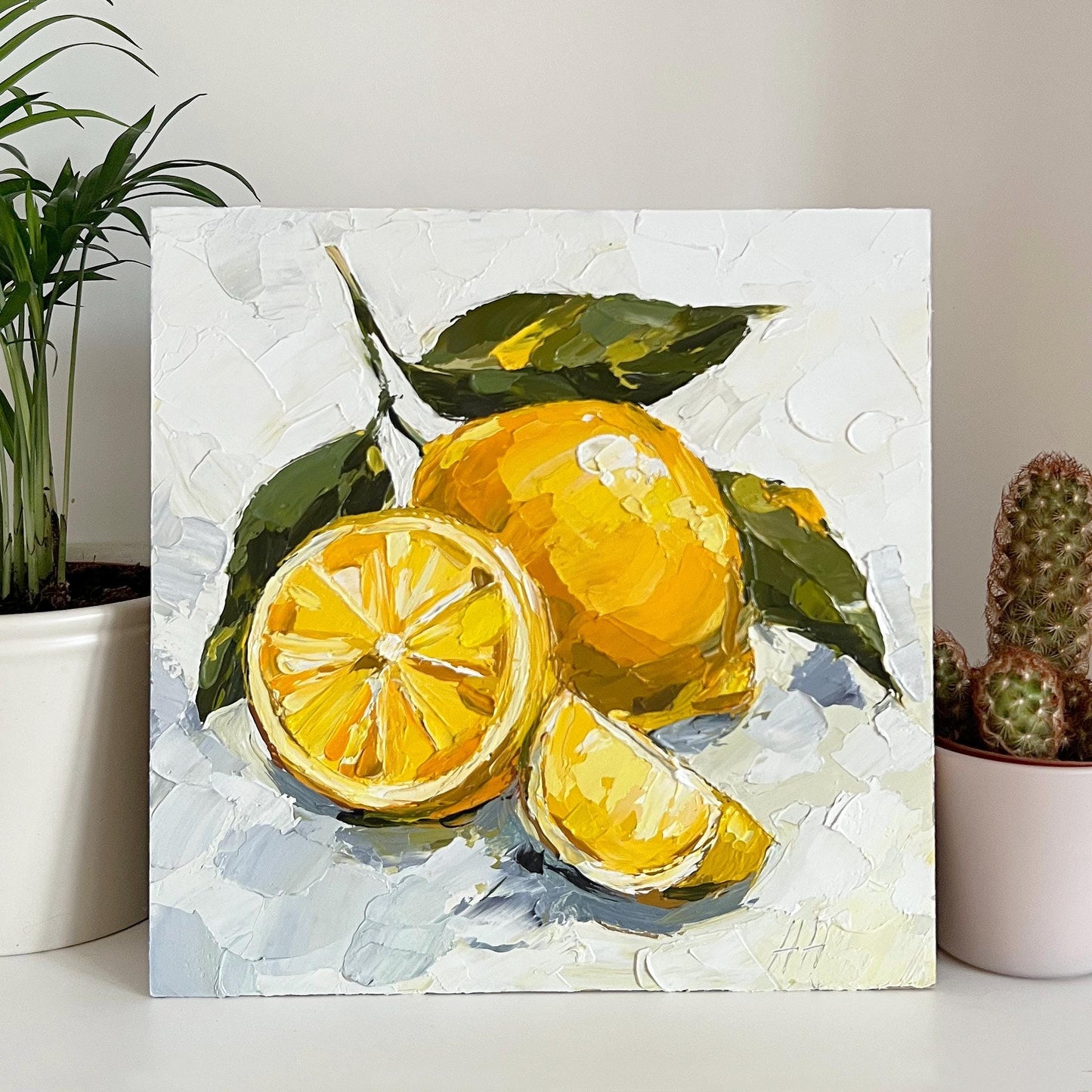 Lemon Oil Painting, Original Impasto Citrus Still Life, Palette Knife Texture, Yellow Fruit Wall Decor, Kitchen Art