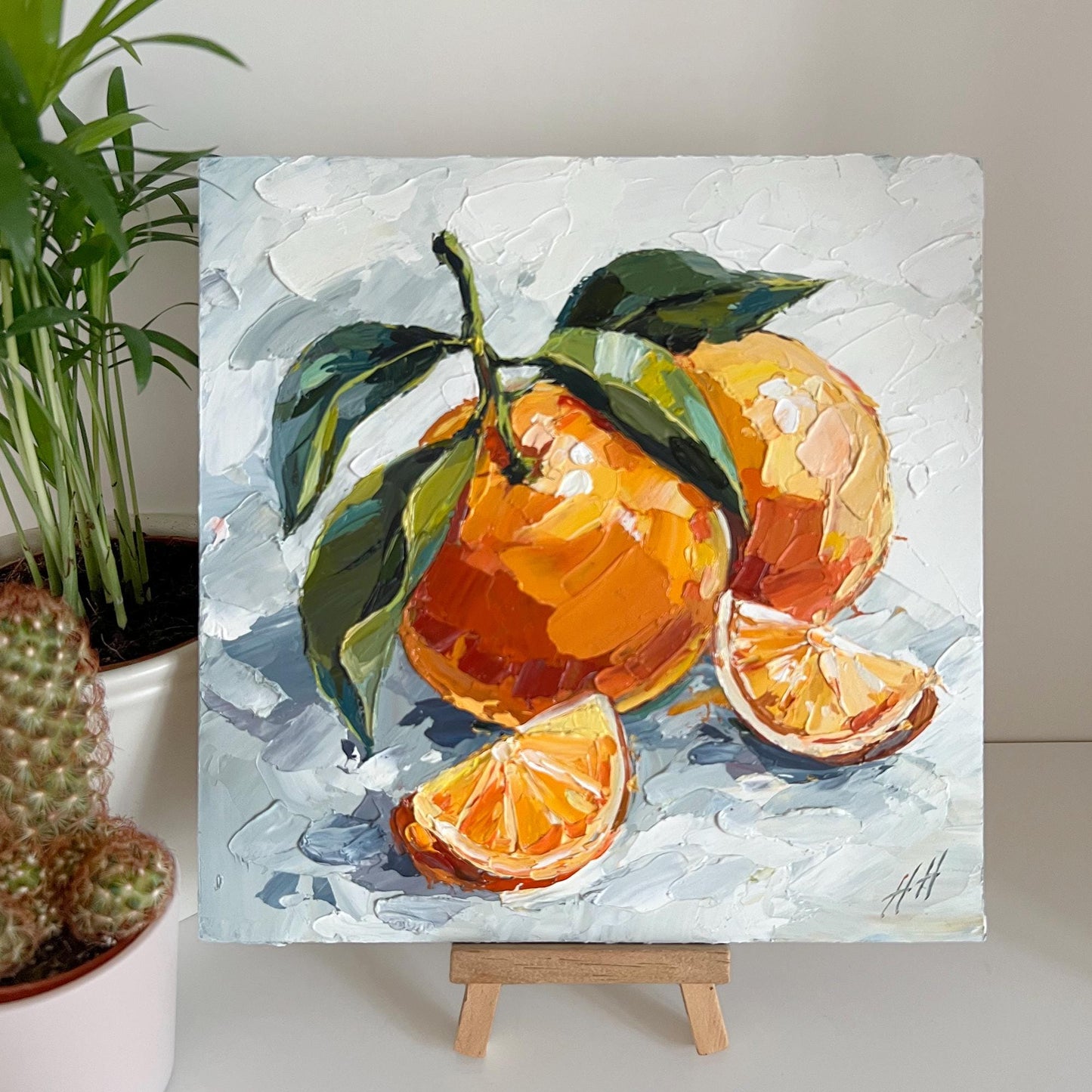 Orange Oil Painting, Original Impasto Citrus Still Life, Palette Knife Fruit Art, Textured Kitchen Wall Decor, Bright Modern