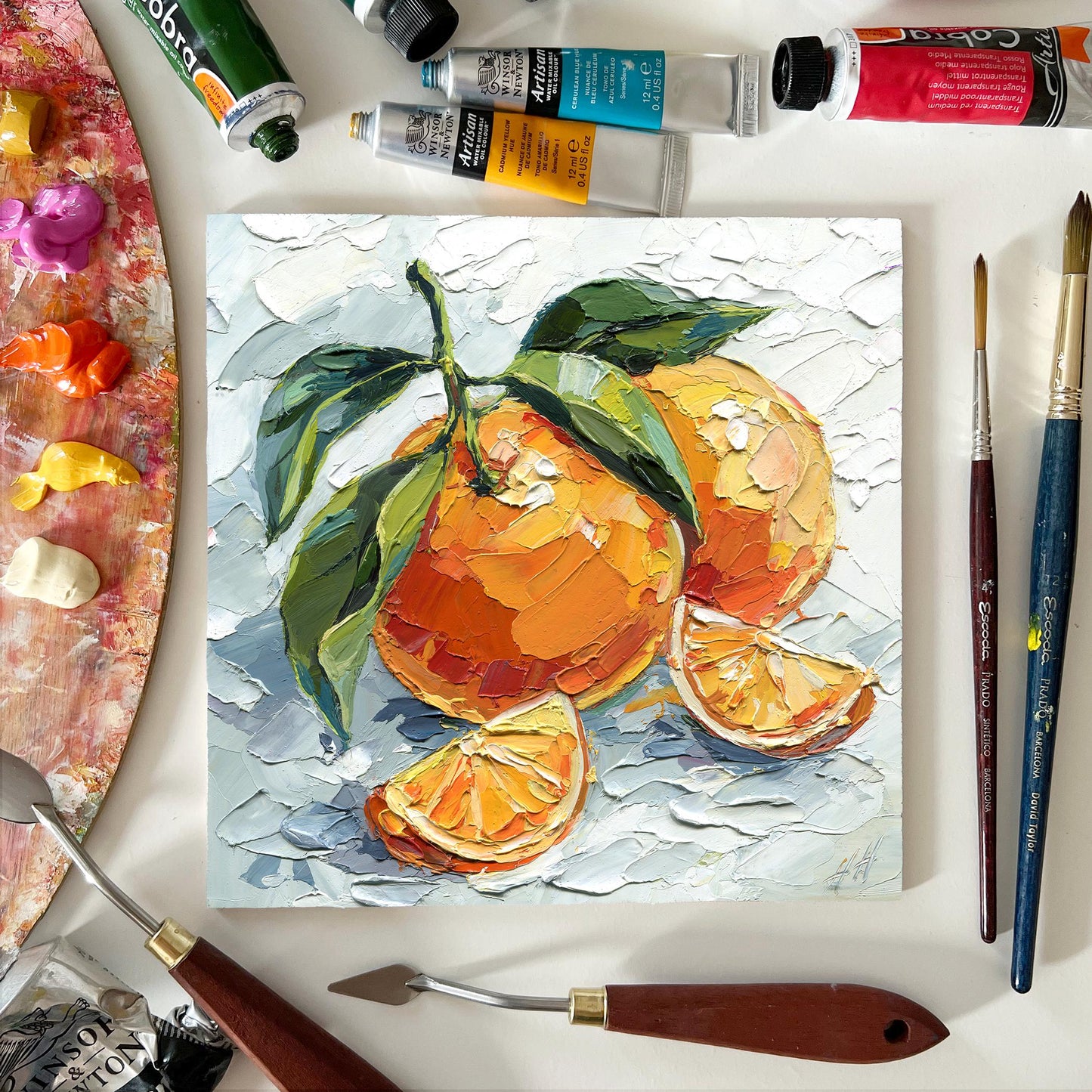 Orange Oil Painting, Original Impasto Citrus Still Life, Palette Knife Fruit Art, Textured Kitchen Wall Decor, Bright Modern