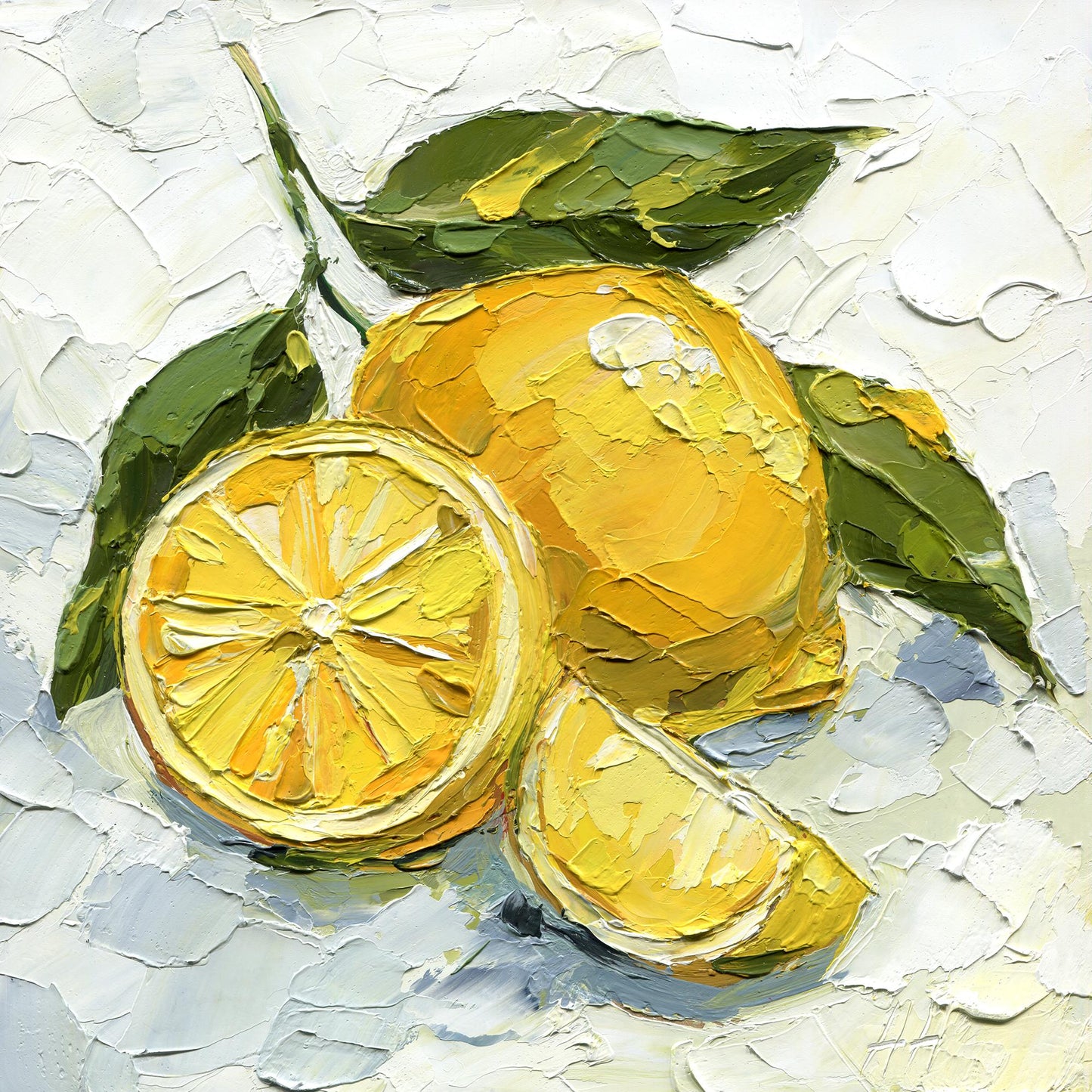 Lemon Oil Painting, Original Impasto Citrus Still Life, Palette Knife Texture, Yellow Fruit Wall Decor, Kitchen Art
