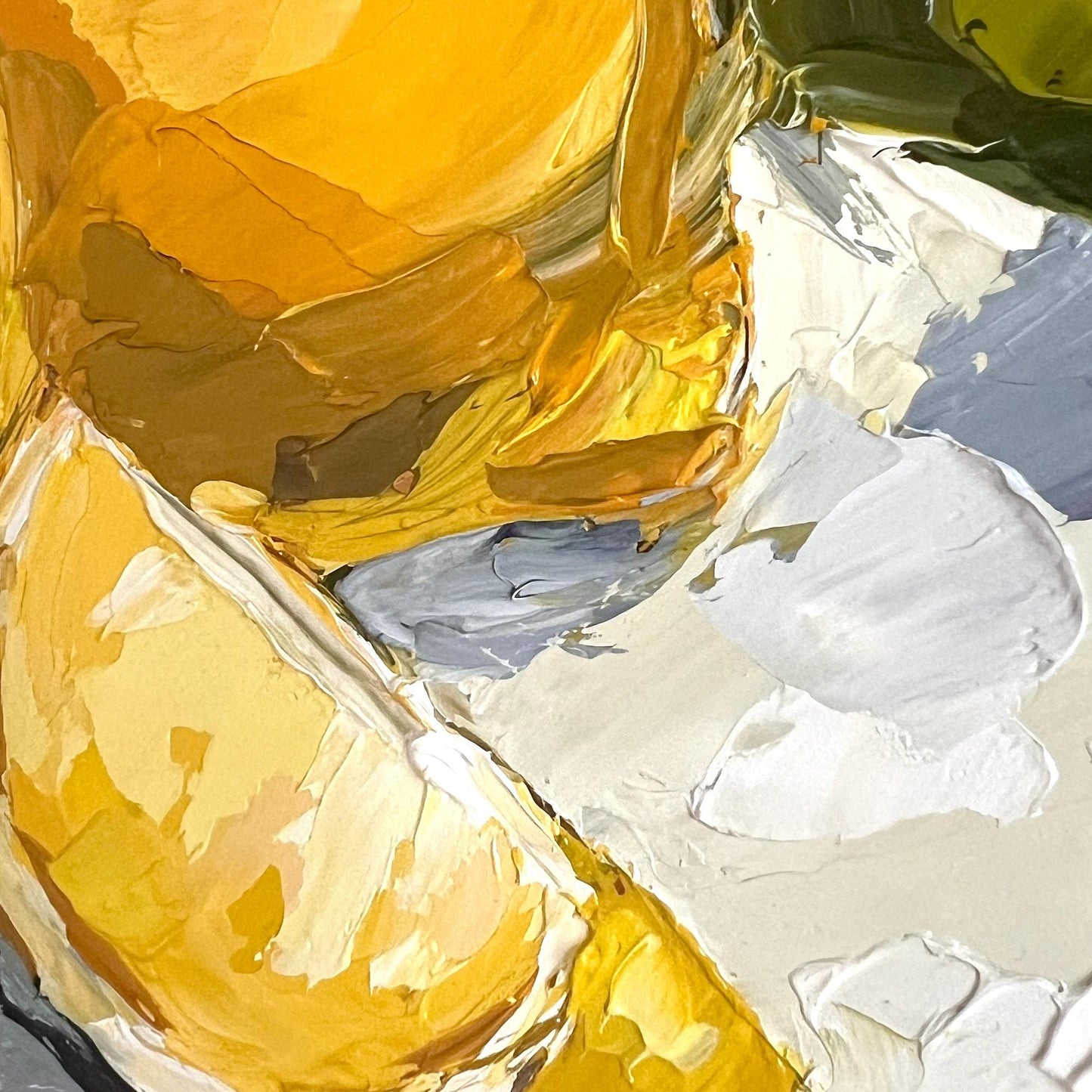 Lemon Oil Painting, Original Impasto Citrus Still Life, Palette Knife Texture, Yellow Fruit Wall Decor, Kitchen Art