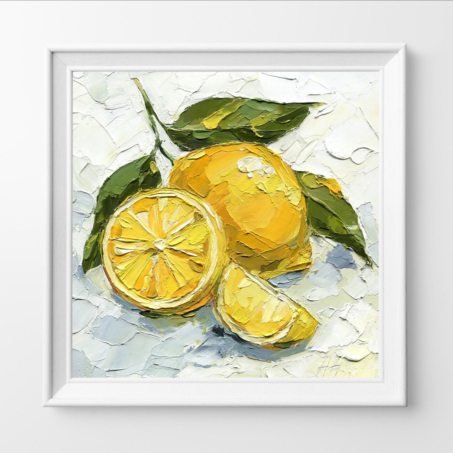Lemon Oil Painting, Original Impasto Citrus Still Life, Palette Knife Texture, Yellow Fruit Wall Decor, Kitchen Art