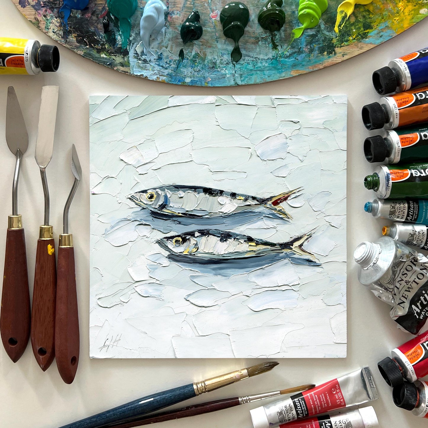 Coastal Catch – Original Textured Oil Painting by Hanna Art