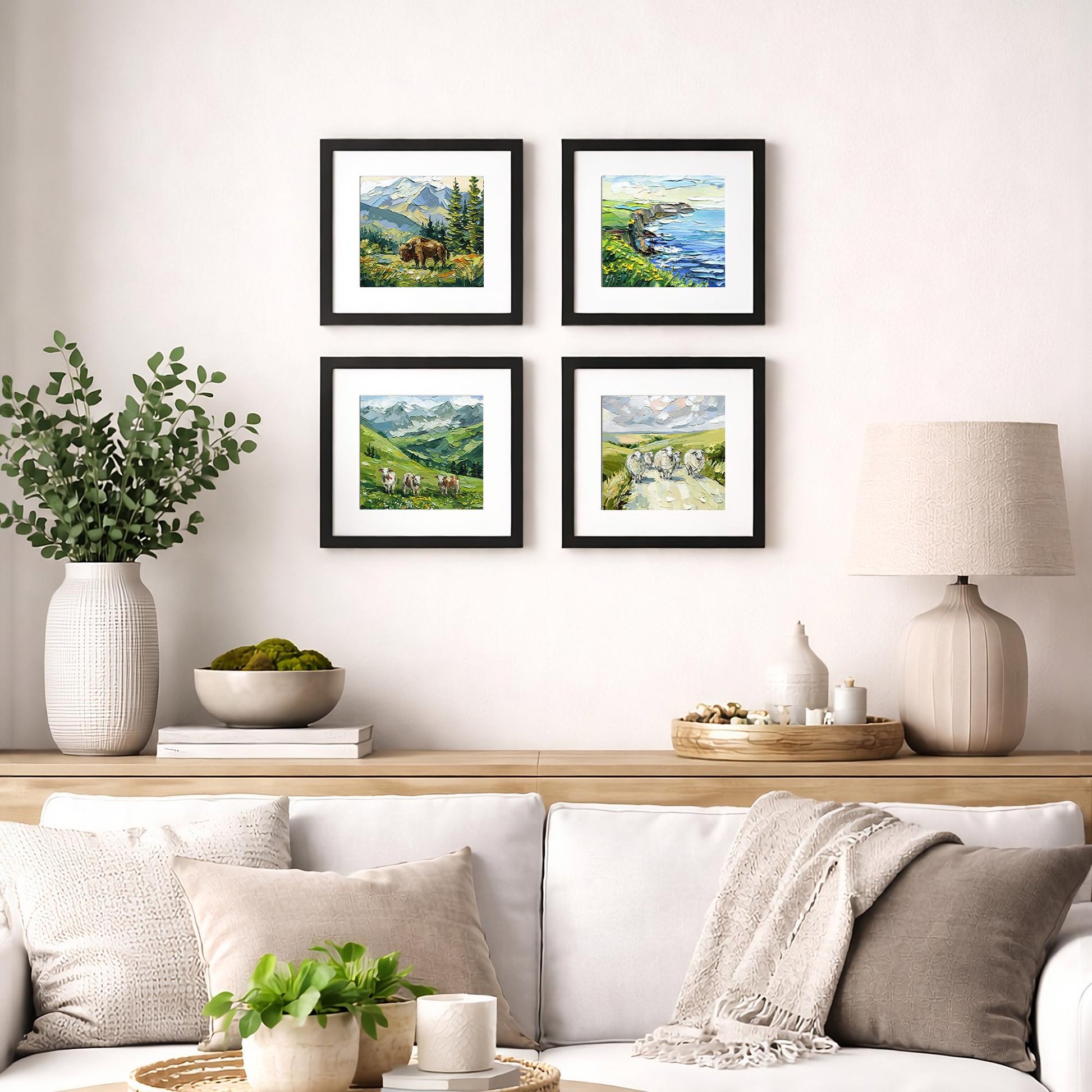 Mountain Landscape Meadow Oil Painting, Textured Impasto Alpine Cows Art, Rustic Wall Decor