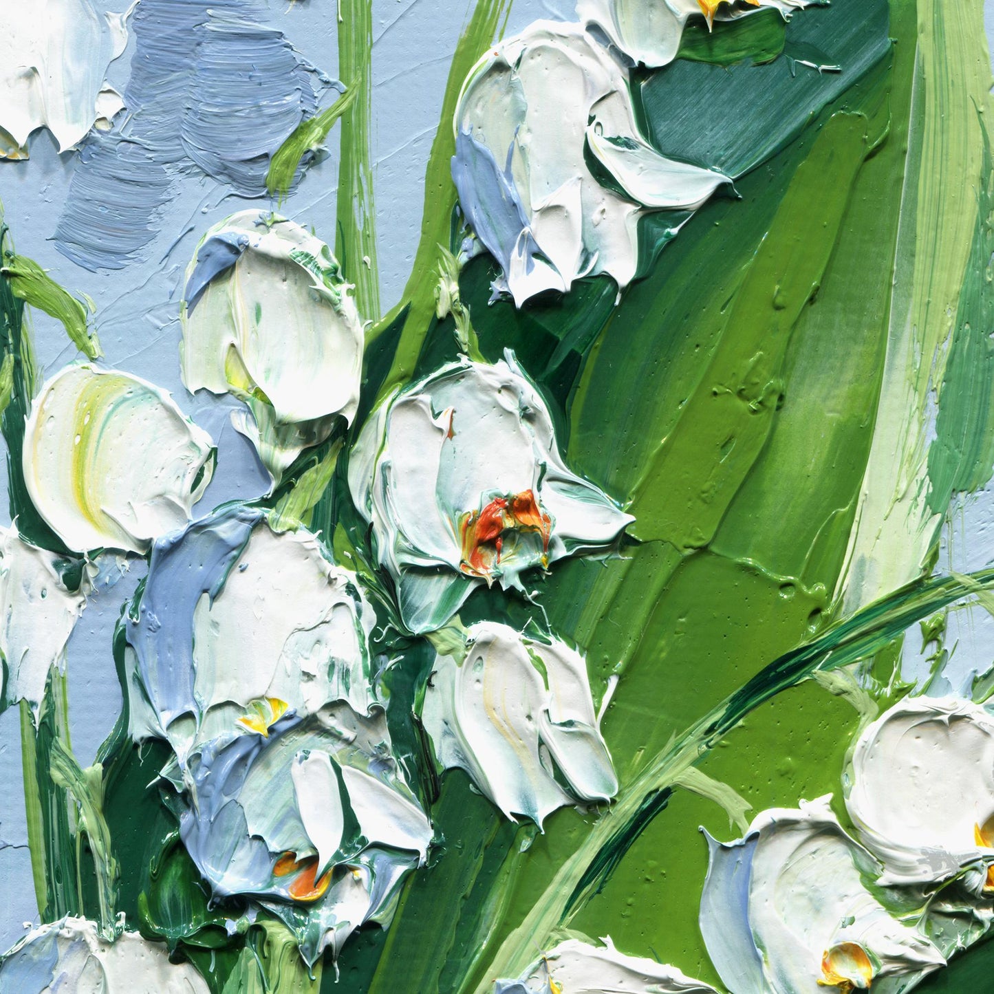 Original Oil Painting Lily of the Valley, Impasto Textured Floral Wall Art Palette Knife