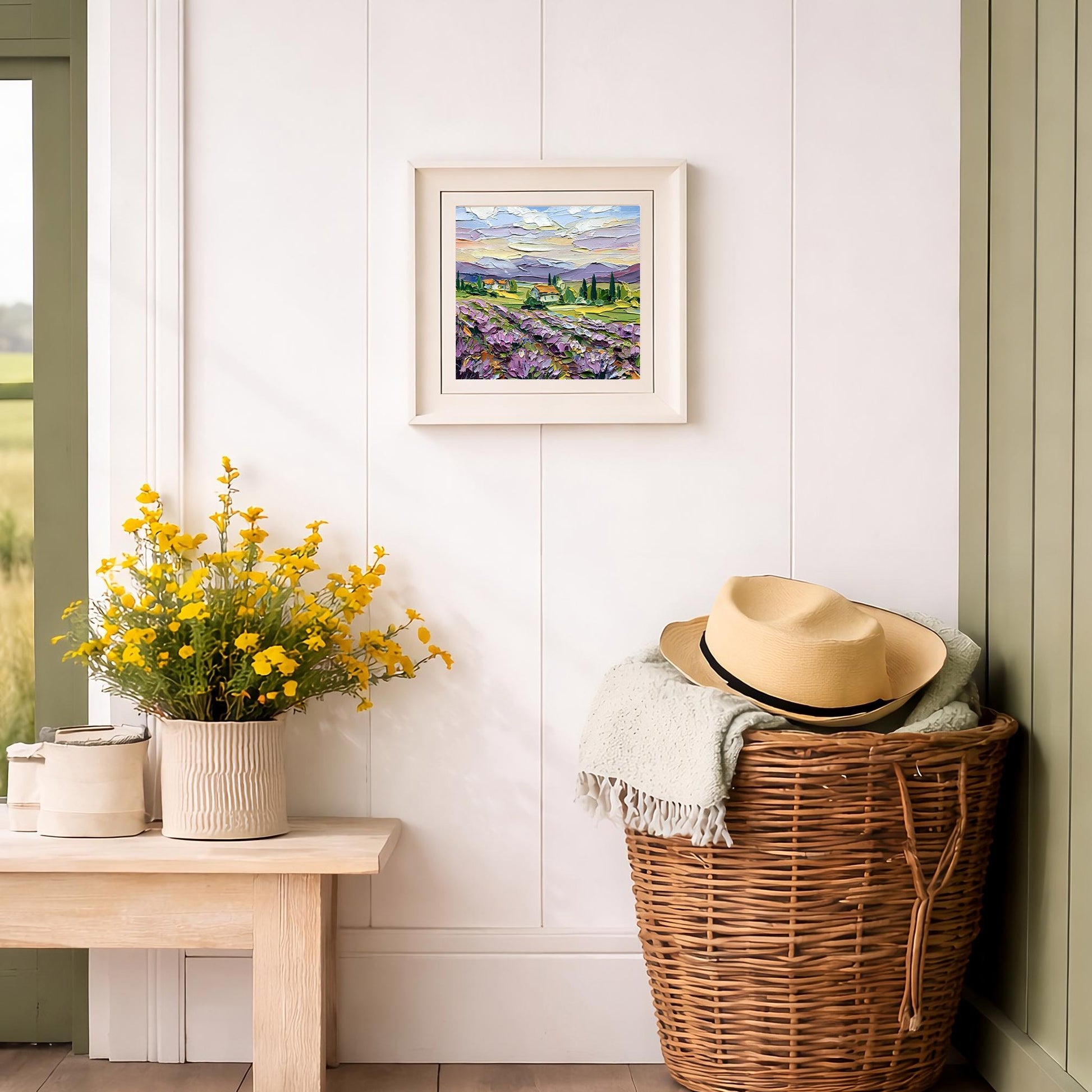 Original Lavender Oil Art, Field Landscape Painting, Impasto Palette Knife Provence, Cottage & Cypress