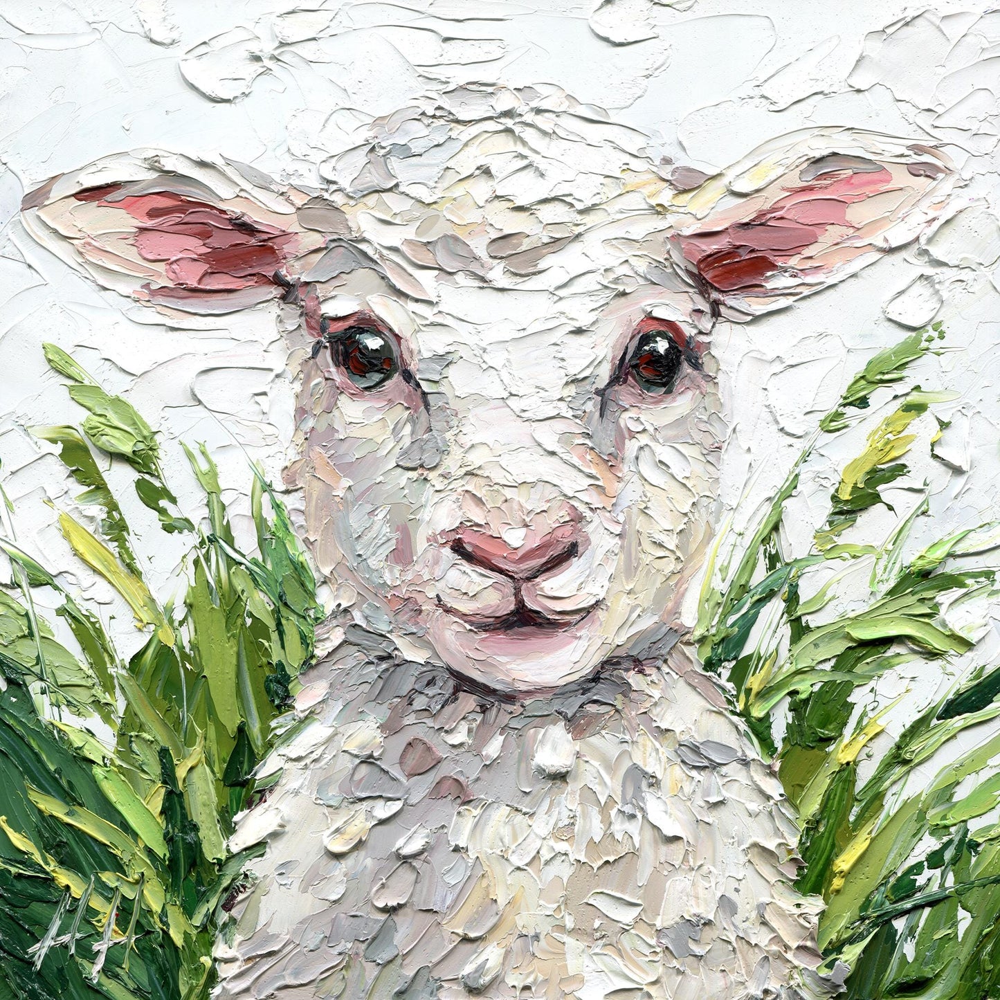 Original Lamb Oil Painting, Textured Sheep Art, Palette Knife Farm Animal Painting