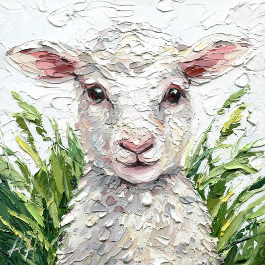 Original Lamb Oil Painting, Textured Sheep Art, Palette Knife Farm Animal Painting