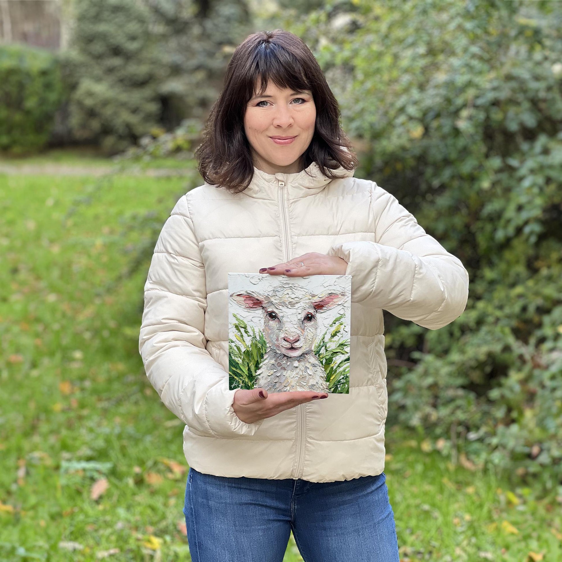 Original Lamb Oil Painting, Textured Sheep Art, Palette Knife Farm Animal Painting