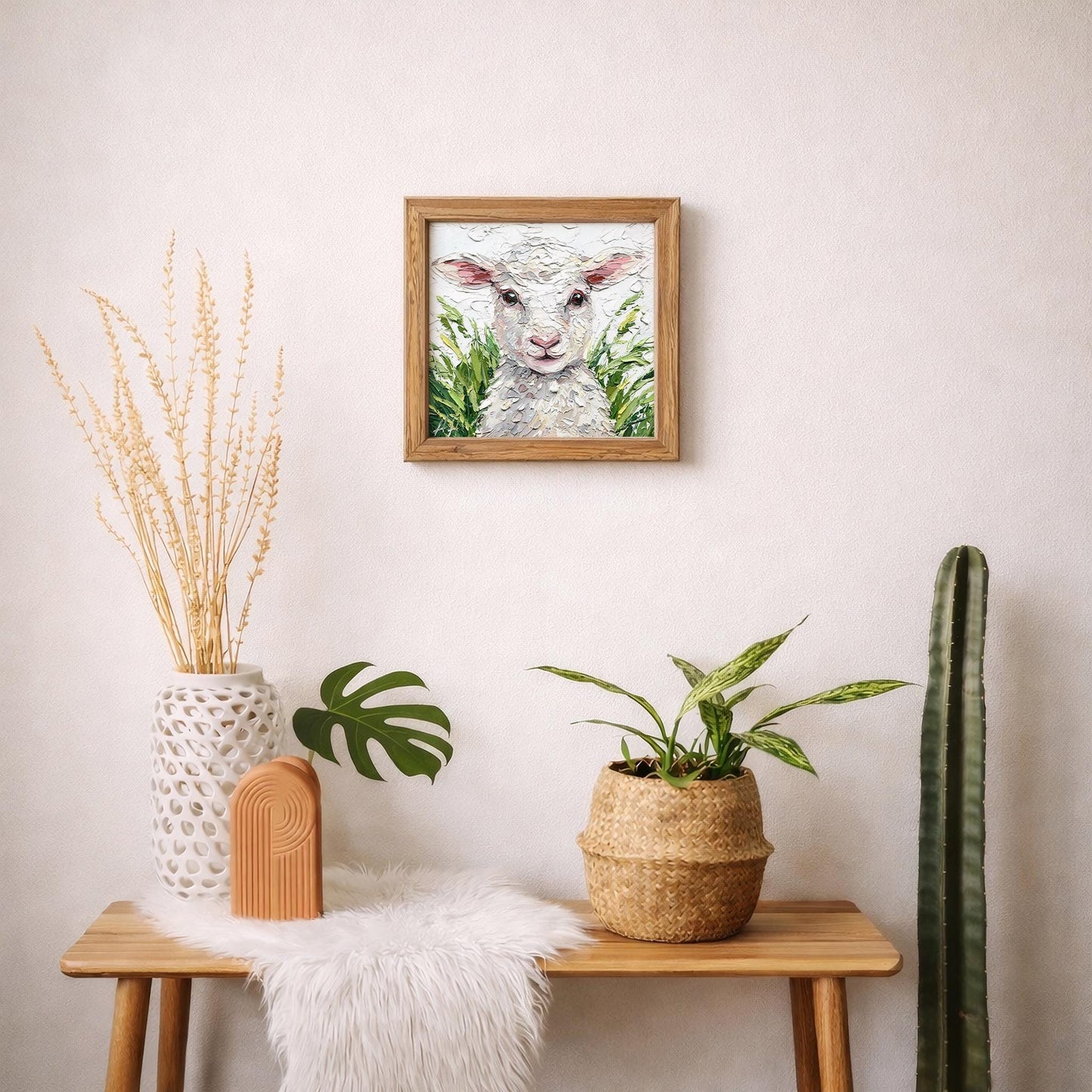 Original Lamb Oil Painting, Textured Sheep Art, Palette Knife Farm Animal Painting