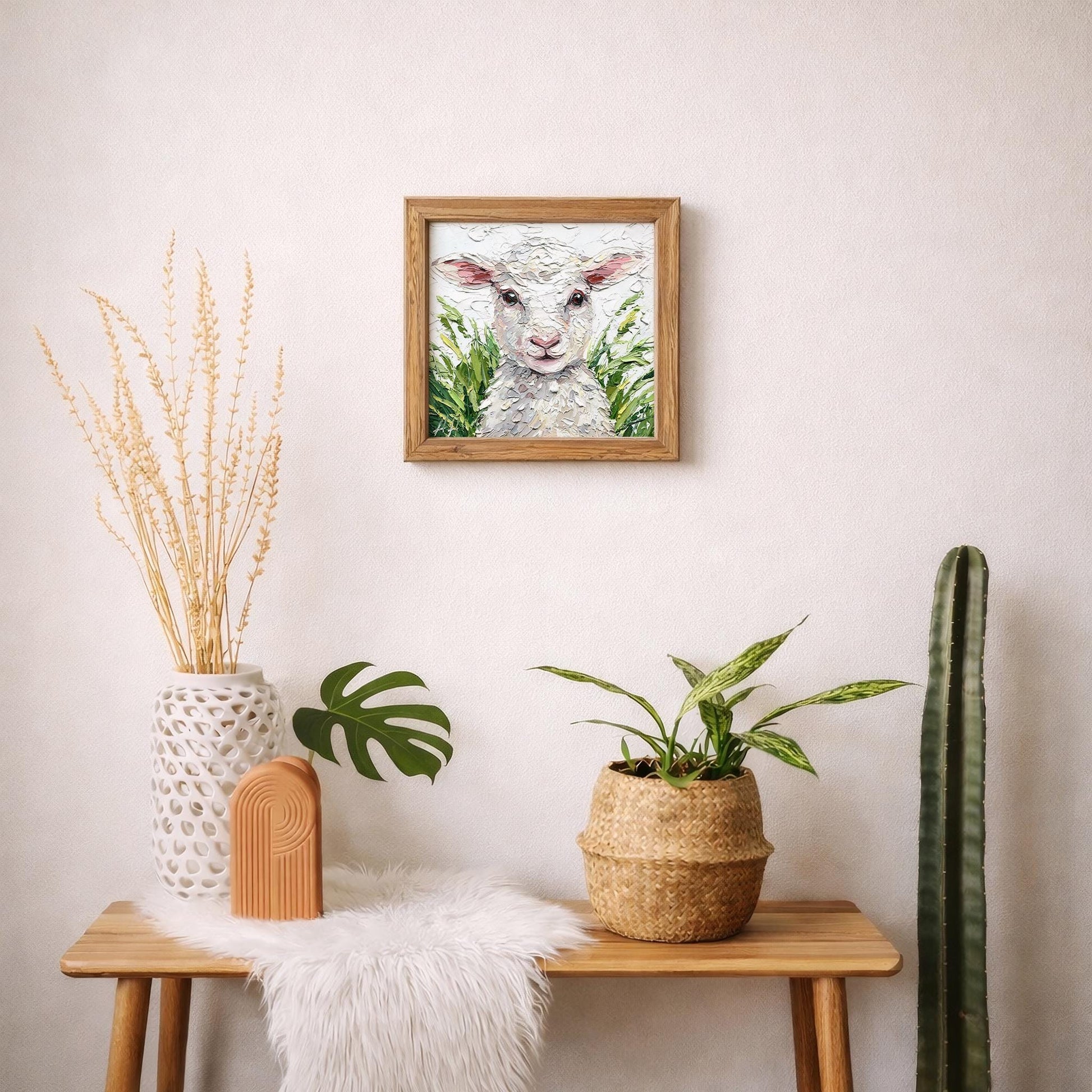 Original Lamb Oil Painting, Textured Sheep Art, Palette Knife Farm Animal Painting