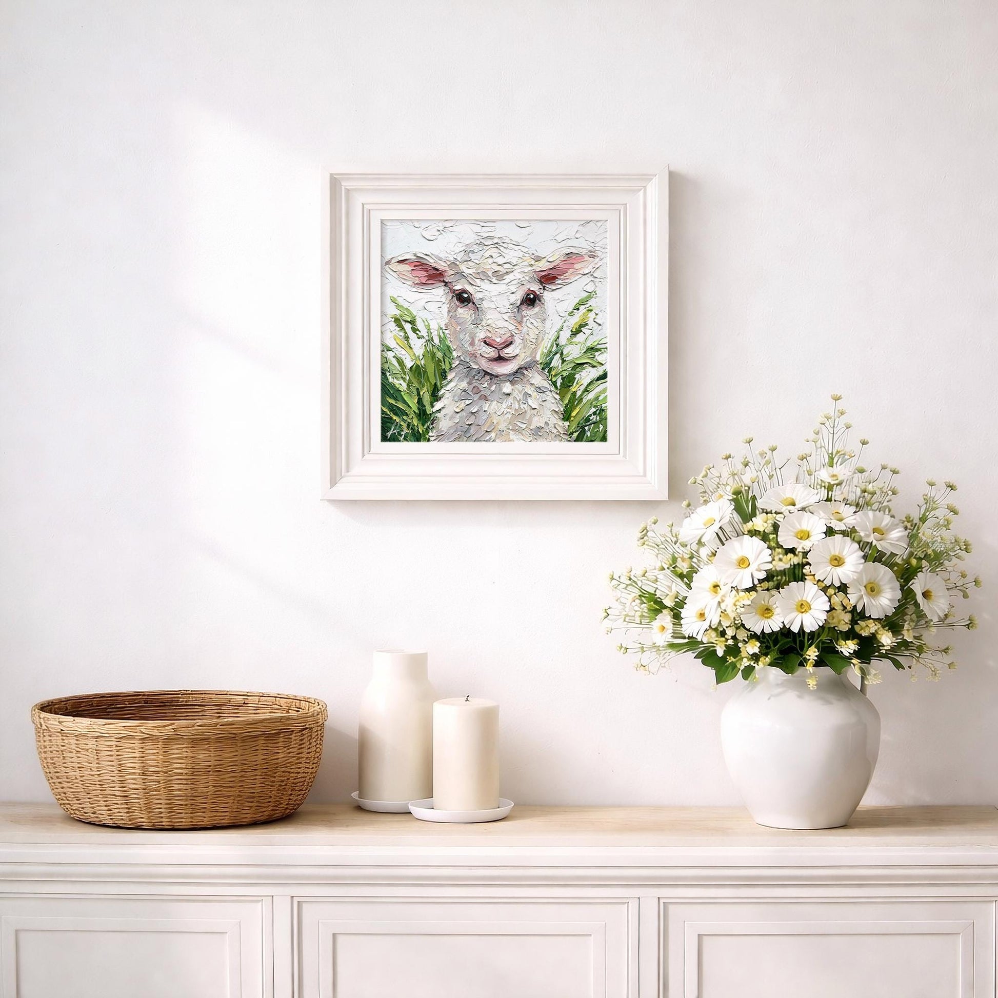 Original Lamb Oil Painting, Textured Sheep Art, Palette Knife Farm Animal Painting