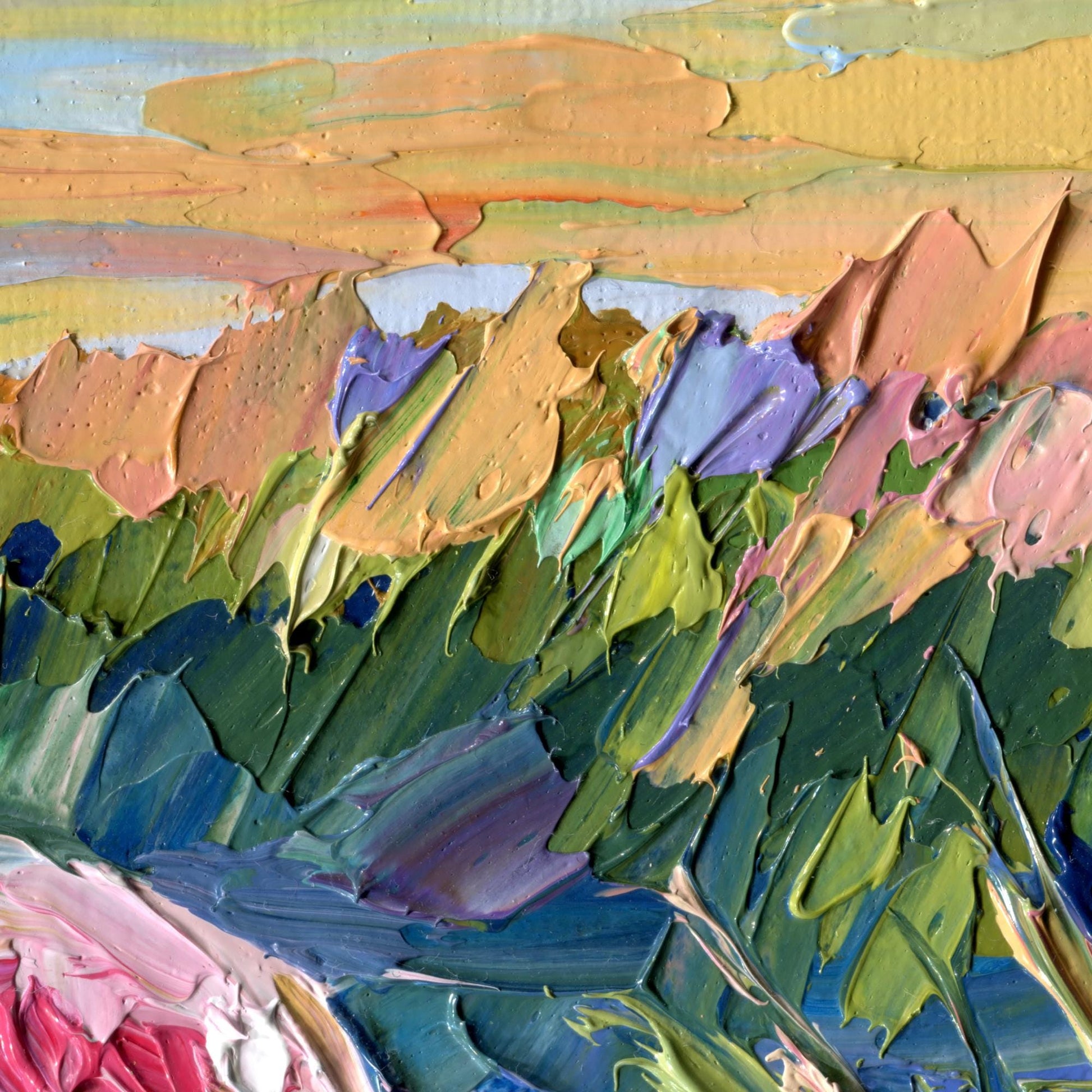 Florida Landscape Oil Painting, Original Pink Birds Spoonbills, Colorful Wetland Marsh, Textured Palette Knife