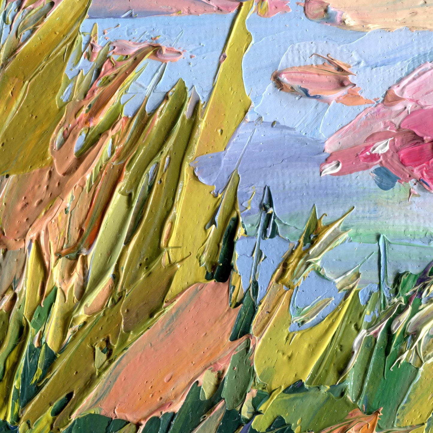Florida Landscape Oil Painting, Original Pink Birds Spoonbills, Colorful Wetland Marsh, Textured Palette Knife