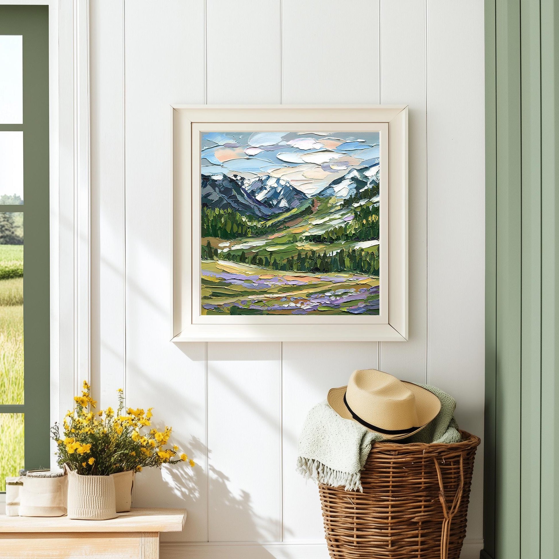Original Mountain Landscape Oil Painting, Textured Impasto Alpine Valley Wall Art, Nature Decor