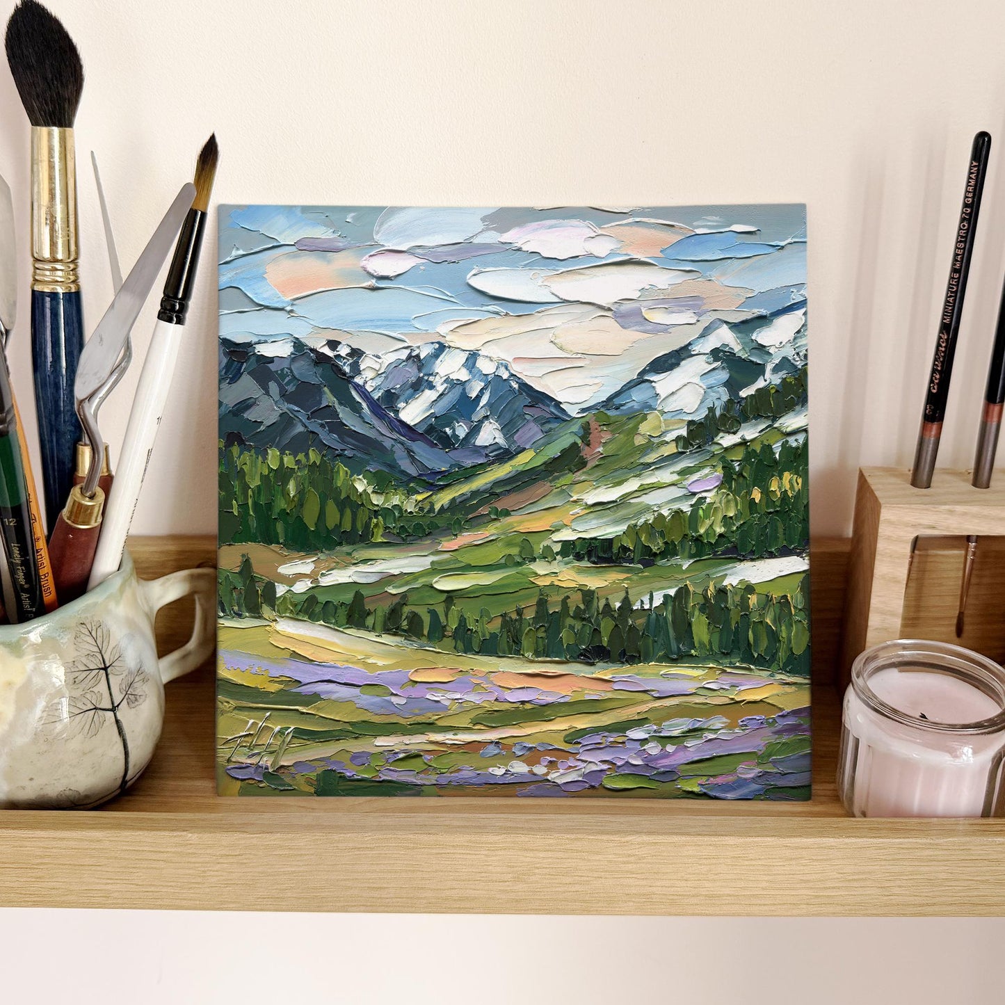 Original Mountain Landscape Oil Painting, Textured Impasto Alpine Valley Wall Art, Nature Decor