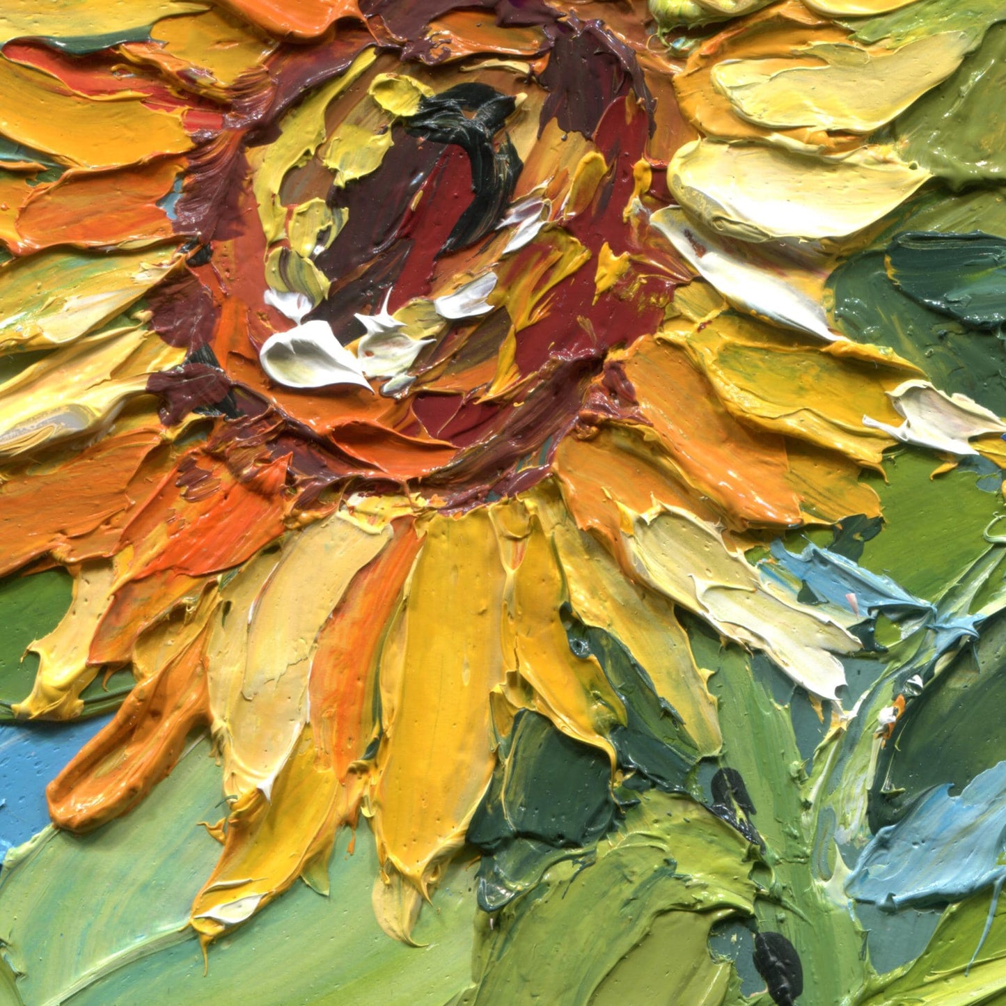 Original Sunflower Oil Painting, Textured Impasto Floral Wall Art with Butterfly, Summer Garden Decor