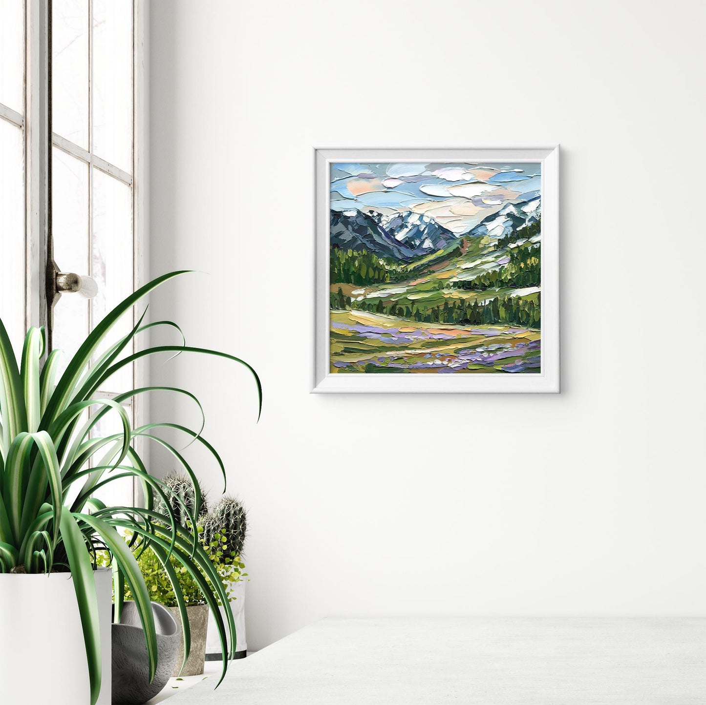 Original Mountain Landscape Oil Painting, Textured Impasto Alpine Valley Wall Art, Nature Decor