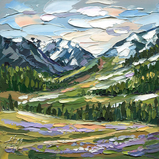Original Mountain Landscape Oil Painting, Textured Impasto Alpine Valley Wall Art, Nature Decor