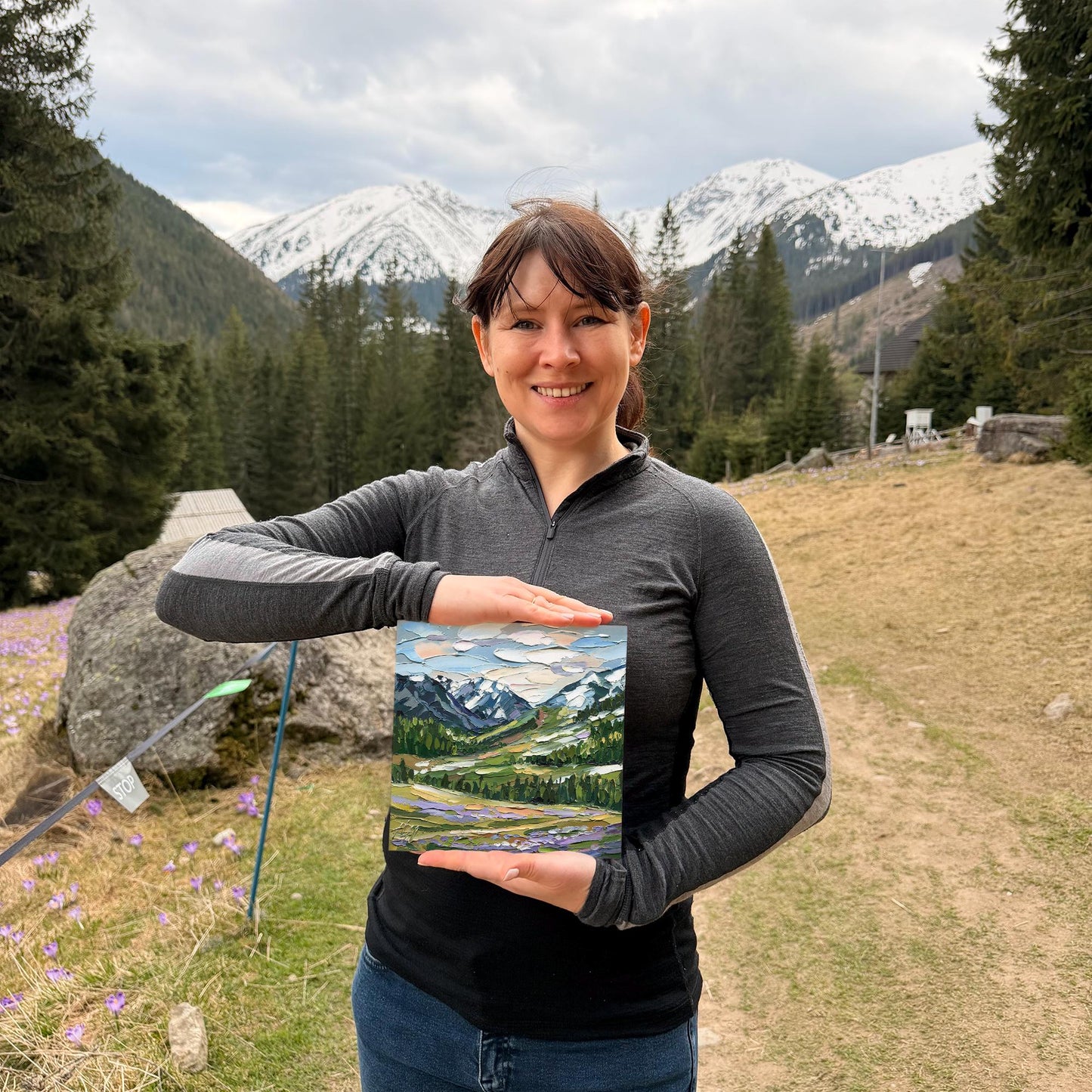 Original Mountain Landscape Oil Painting, Textured Impasto Alpine Valley Wall Art, Nature Decor