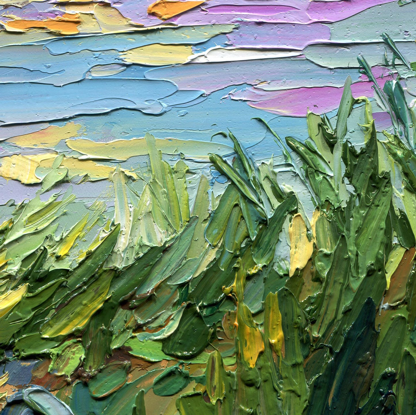 Deer Oil Painting: Textured Impasto Wildlife Art, Original landscape, Palette Knife Sunset Lake Artwork