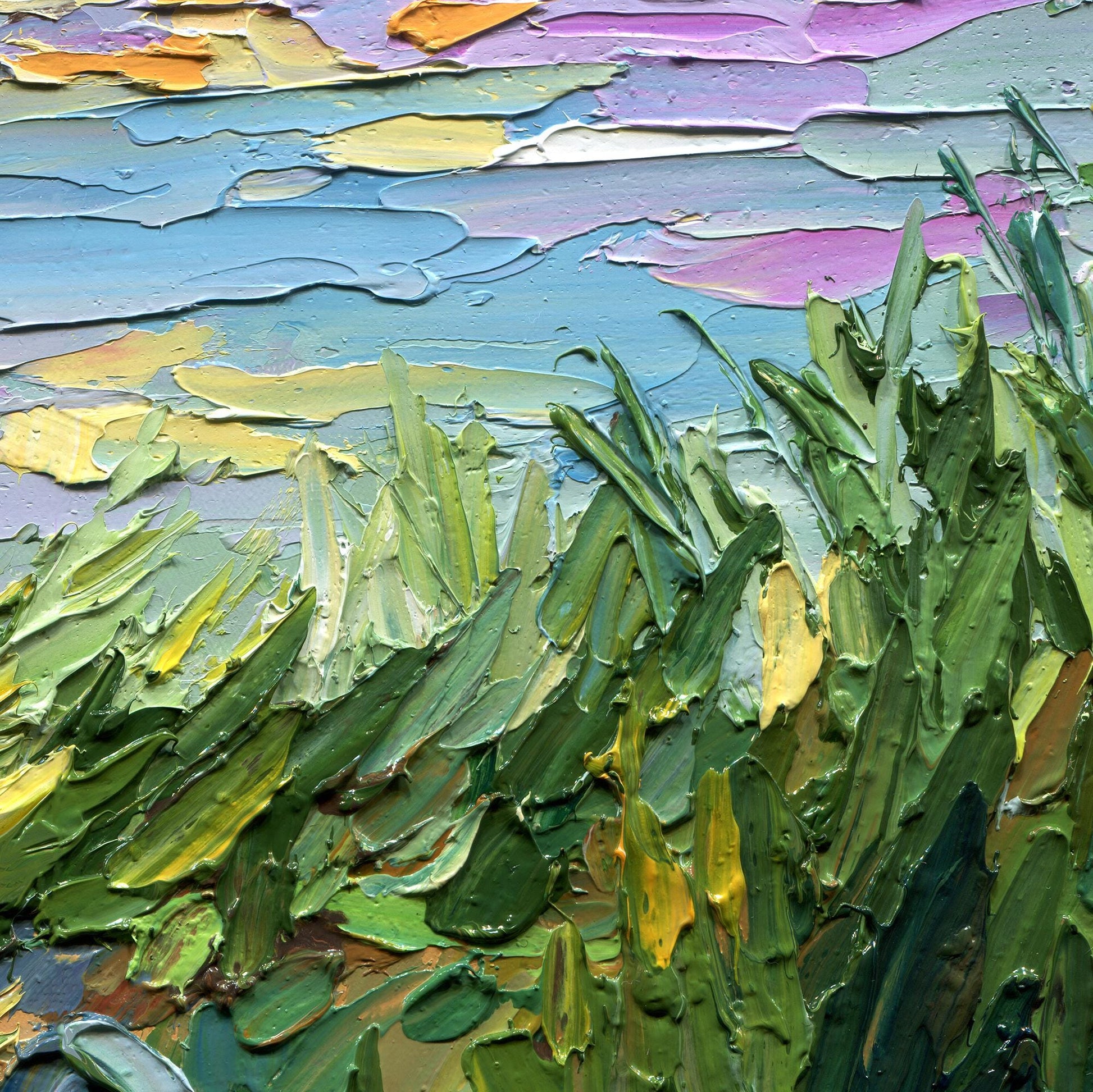 Deer Oil Painting: Textured Impasto Wildlife Art, Original landscape, Palette Knife Sunset Lake Artwork
