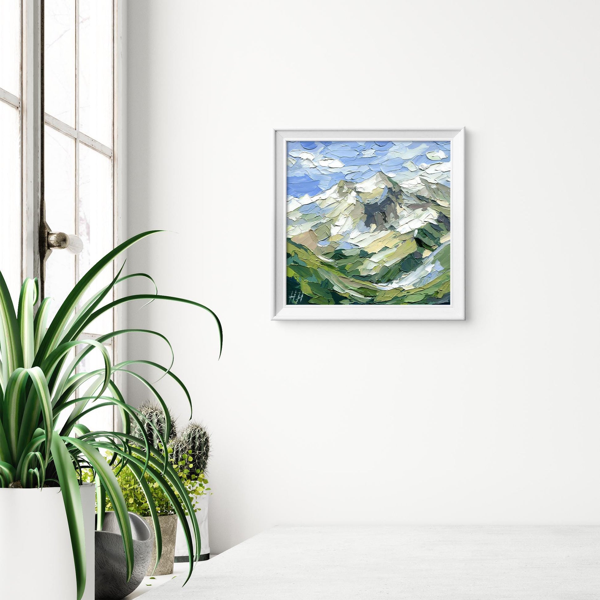Mountain Landscape Oil Painting, Original Impasto Alpine Art, Palette Knife Texture Nature Artwork