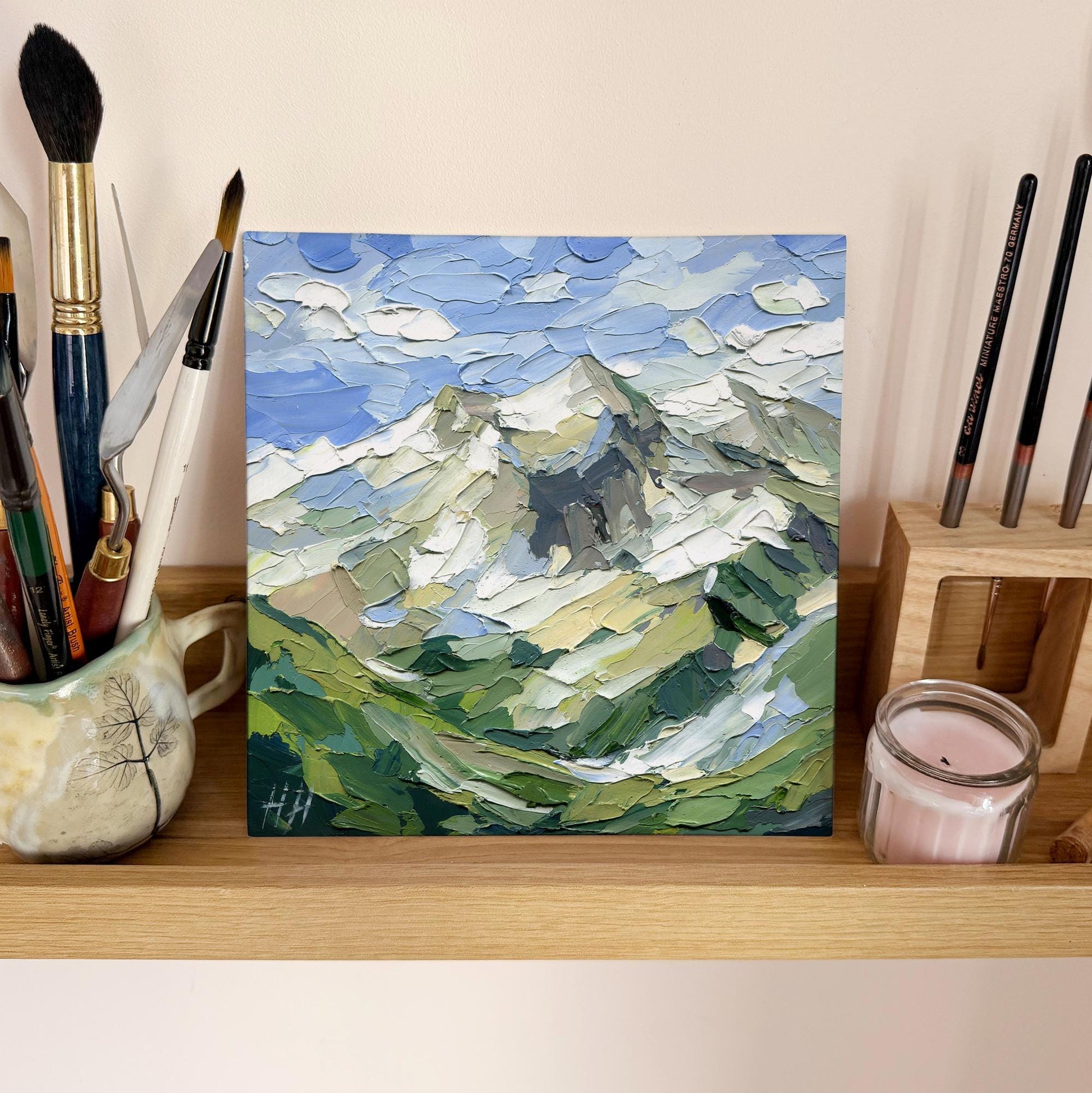 Mountain Landscape Oil Painting, Original Impasto Alpine Art, Palette Knife Texture Nature Artwork