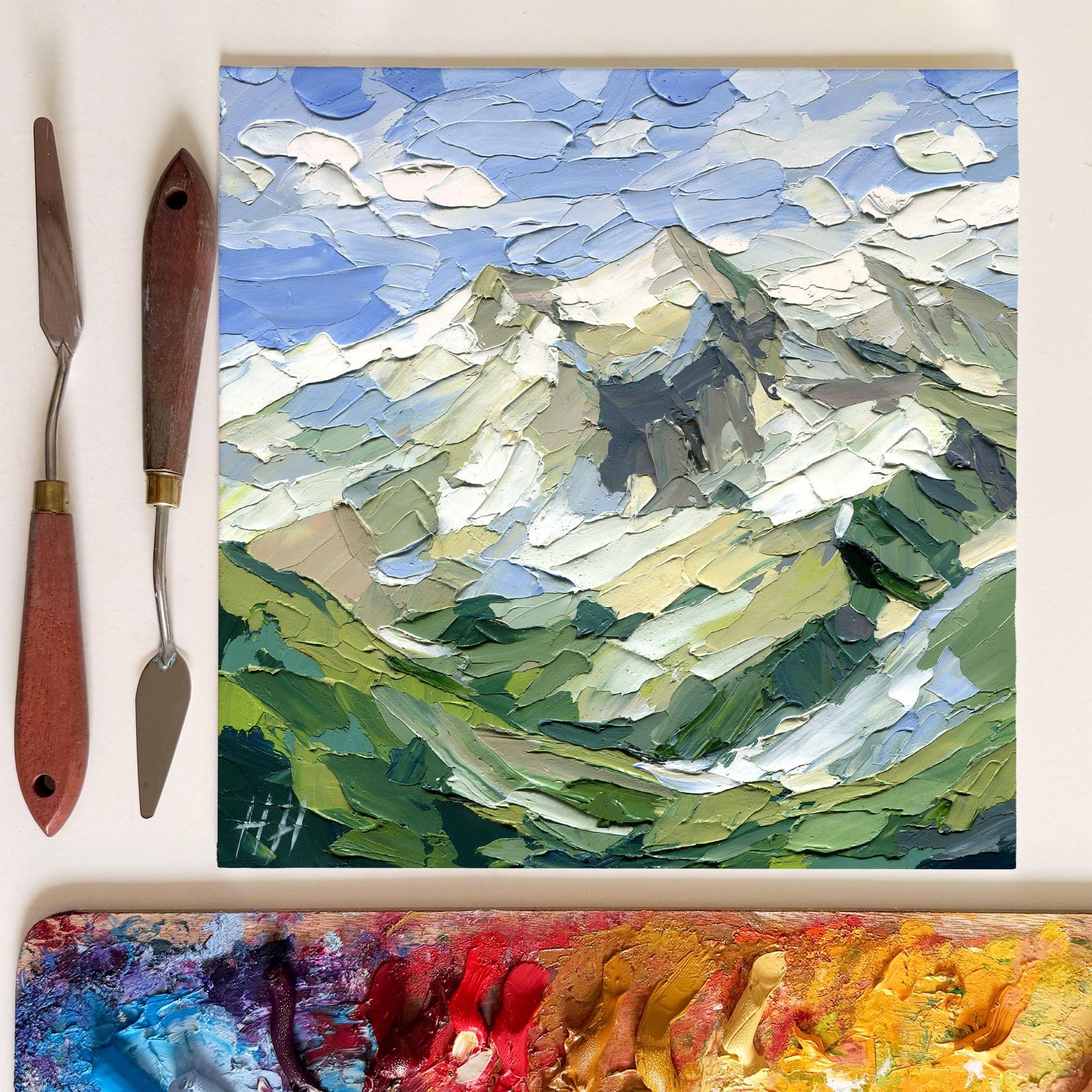 Mountain Landscape Oil Painting, Original Impasto Alpine Art, Palette Knife Texture Nature Artwork