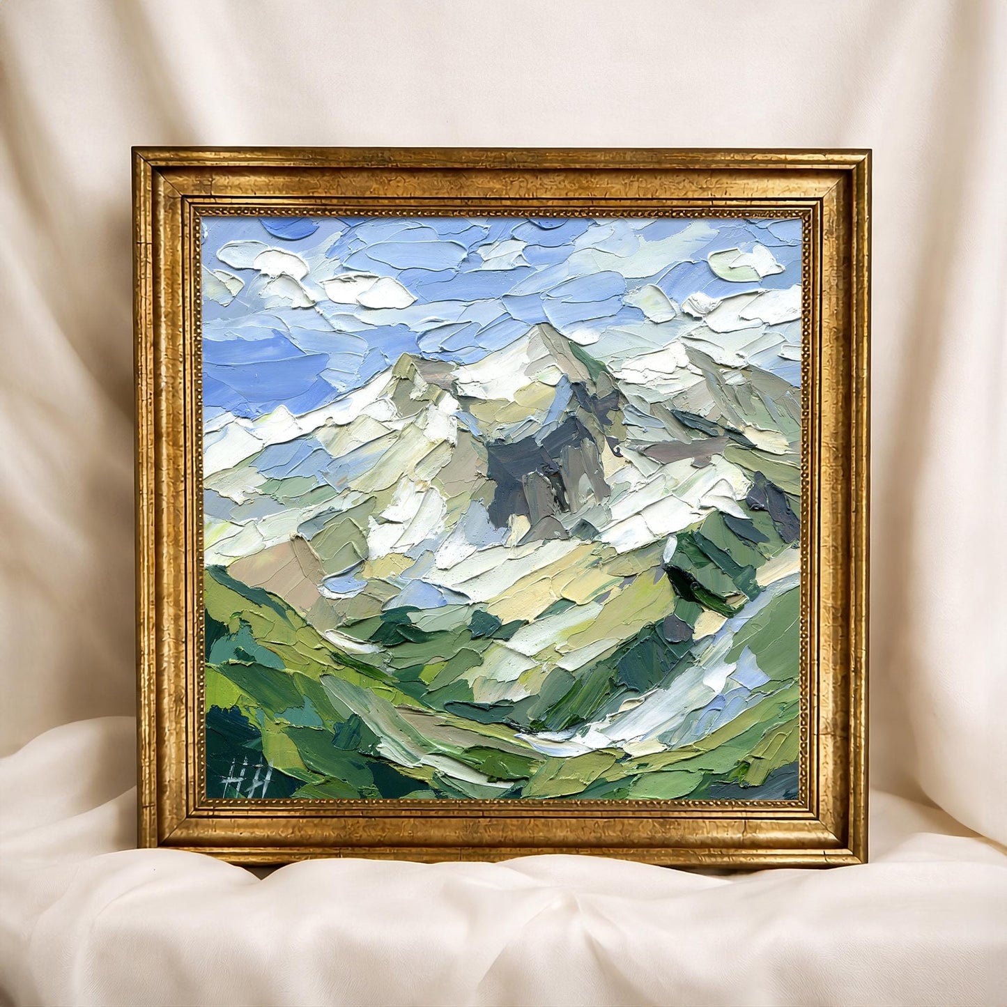 Mountain Landscape Oil Painting, Original Impasto Alpine Art, Palette Knife Texture Nature Artwork