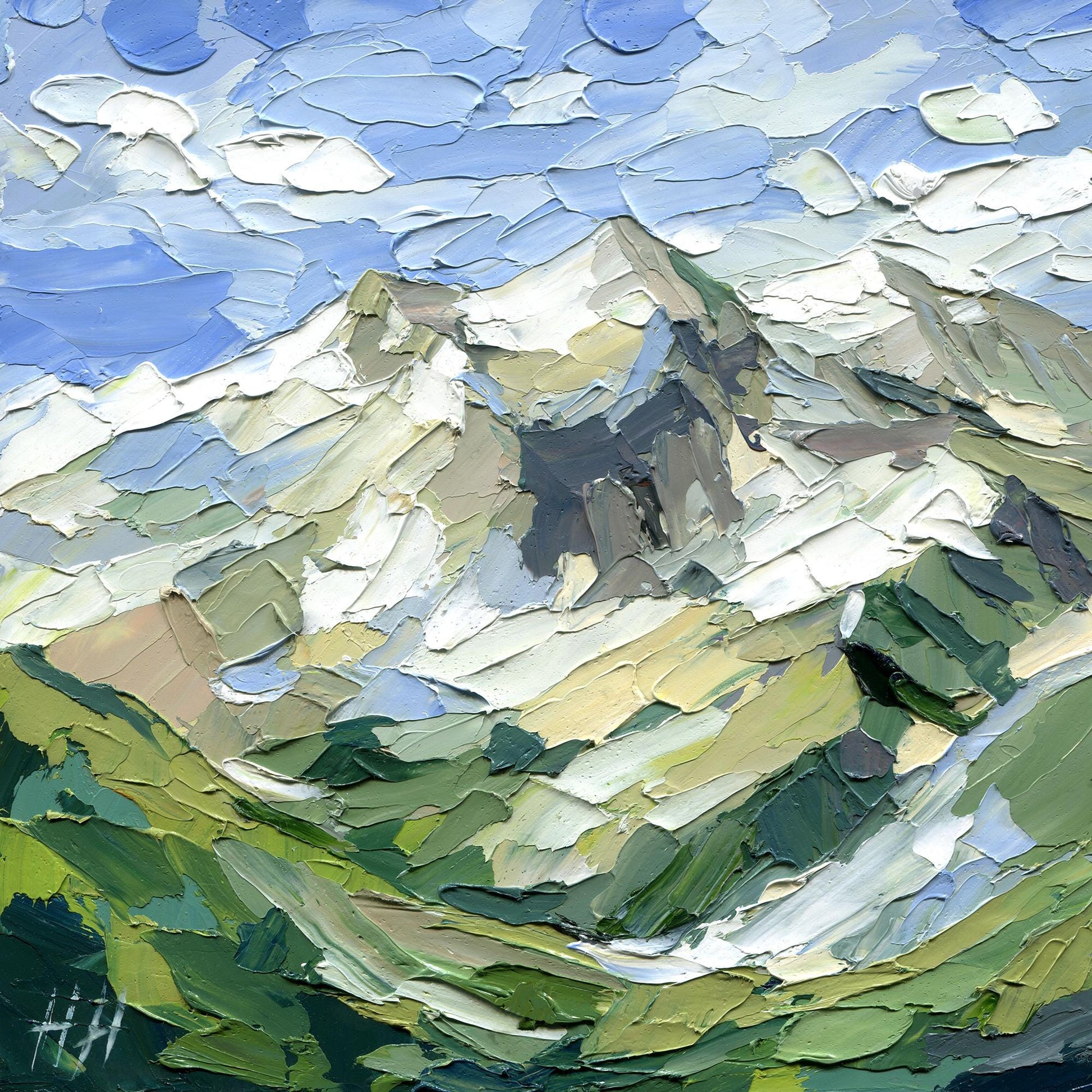 Mountain Landscape Oil Painting, Original Impasto Alpine Art, Palette Knife Texture Nature Artwork